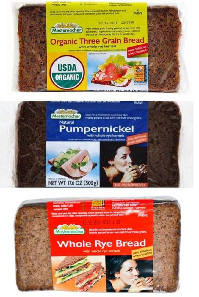 Mestemacher Natural High Fiber Bread 3 Flavor Variety Bundle: Organic, Pumpernickel, Whole Rye for Health-conscious Diet